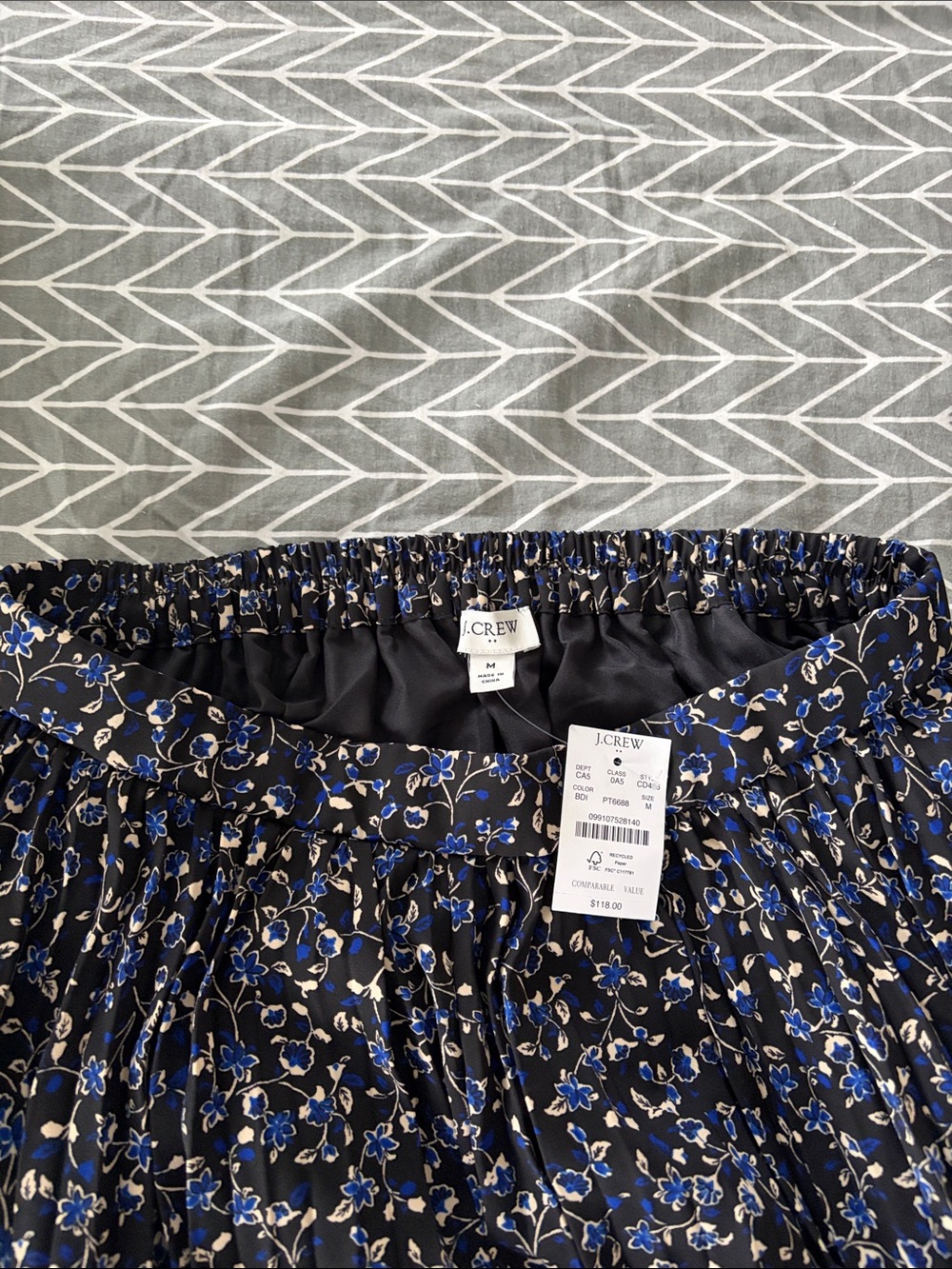 J. Crew Black Floral Midi Skirt with Blue and Cream Accents